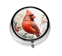 Generic Pastillero redondo con estampado de pájaros cardenales de invierno, 3 compartimentos, pequeño pastillero para bolso y bolsillo, mini pastillero de metal para viaje