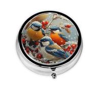 Generic Pastillero redondo con estampado de pájaros de invierno, 3 compartimentos, pequeño pastillero para bolso y bolsillo, mini pastillero de metal para viaje