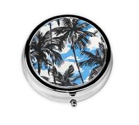 Generic Pastillero redondo con estampado de palma azul, 3 compartimentos, pequeño pastillero para bolso y bolsillo, mini pastillero de metal para viaje