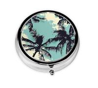 Generic Pastillero redondo con estampado de palmera azul, 3 compartimentos, pequeño pastillero para bolso y bolsillo, mini pastillero de metal para viaje