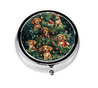 Generic Pastillero redondo con estampado de perro de Navidad, 3 compartimentos, pequeño pastillero para bolso y bolsillo, mini pastillero de metal para viaje