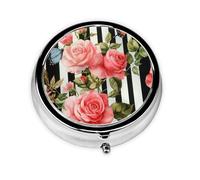 Generic Pastillero redondo con estampado de rayas negras con 3 compartimentos, pequeño para bolso y bolsillo, mini pastillero de metal, pastillero de viaje