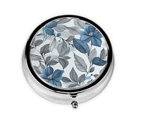 Generic Pastillero redondo con estampado floral azul y gris, 3 compartimentos, pequeño pastillero para bolso y bolsillo, mini pastillero de metal para viaje