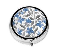 Generic Pastillero redondo con estampado floral azul y gris, 3 compartimentos, pequeño pastillero para bolso y bolsillo, mini pastillero de metal para viaje