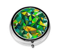 Generic Pastillero redondo con estampado geométrico verde, 3 compartimentos, pequeño pastillero para bolso y bolsillo, mini pastillero de metal para viaje