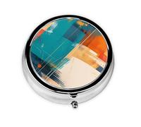 Generic Pastillero redondo con estampado naranja y azul, 3 compartimentos, pequeño pastillero para bolso y bolsillo, mini pastillero de metal para viaje