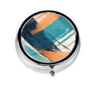 Generic Pastillero redondo con estampado naranja y azul, 3 compartimentos, pequeño pastillero para bolso y bolsillo, mini pastillero de metal para viaje