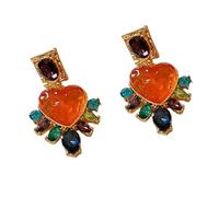 Generic Pendientes colgantes de corazón para mujer, chapados en oro de 18 quilates con diamantes de imitación de cristal multicolor y amatista cúbica, Size 2.8x5cm/1.1x1.97inch, aleación, diamantes de