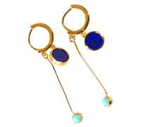 Generic Pendientes colgantes de plata de ley 925 con lapislázuli y turquesa, aretes bohemios de doble gema para mujer, joyería ligera con diseño moderno chapado en oro de 24 quilates, Plata