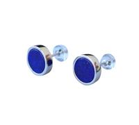 Generic Pendientes de tuerca de plata de ley 925 con lapislázuli, piedra azul natural, redondos, chapados en oro blanco, minimalistas, unisex, para uso diario, Lapislázuli