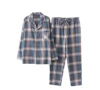 Generic - Pijama para hombre, 2 piezas, algodón, invierno, color verde, blanco, gris, a cuadros, informal, suave y cómodo, tamaño grande, barato, d, M