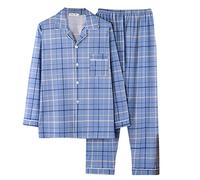 Generic - Pijama para hombre, 2 piezas, algodón, invierno, color verde, blanco, gris, a cuadros, informal, suave y cómodo, tamaño grande, barato, Z2#light Blue, XXXXL