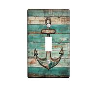 Generic Placa de cubierta rústica para interruptor de luz del océano, ancla vintage, tema náutico, madera, verde azulado, policarbonato (PC), decoración de sala de estar, pared irrompible, hogar