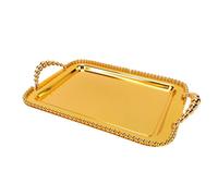 Generic Plato Rectangular para Servir Postre, Bandeja de Acero Inoxidable para Servir Alimentos con Doble Asa, Decoración Elegante para Restaurante, Cafetería, Banquete, 14,76 X 9,45 X 0,79 Pulgadas