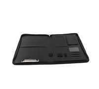 Generic Portafolio de Cuero con Cremallera, Diseño Multifuncional para Entrevistas de Trabajo y Uso en la Oficina, con 4 Ranuras para Tarjetas y Bolígrafos, Material PU de Primera Calidad (BLACK)