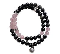 Generic Pulsera de obsidiana para mujer y cristal de doble capa, dije de plata S925, joyería de cristal para la ansiedad, muñeca de 17 cm, cuentas de 0,6 cm, regalo pensado