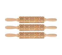 Generic Rodillo de Amasar en Relieve de Madera Grabada con Rodamientos, Laminador de Masa sin Esfuerzo para Galletas de Pastelería, 3 uds.