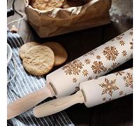 Generic Rodillo de Madera con Patrón de Copo de Nieve, Grabado en Relieve, Herramienta para Hornear de 17,1 Pulgadas, para Pastelería, Galletas, Pizza, Fondant con Ergonómico