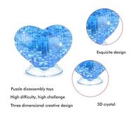 Generic Rompecabezas de Cristal 3D Modelo de Corazón Juguete de Ensamblaje Ideal para Dejar Malos Hábitos, Promover el Desarrollo Cerebral y Mejorar la Capacidad Lógica de los Adolescentes (Blue)