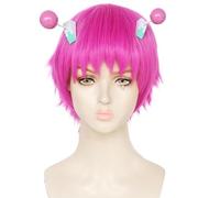 Generic Saiki Kusuo Cosplay Peluca (2 clips) Gorra de peluca, rosa para hombres Peluca recta corta con flequillo Peluca sintética Peluca de cosplay de anime para fiesta de disfraces de Halloween