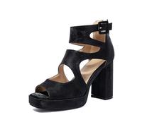 Genéric Sandalias Mujer De Plataforma Tacón Bloque Punta Abierta Cuero PU con Recortes Ajustable Fiesta Boda Antideslizante Moda,Negro,46 EU