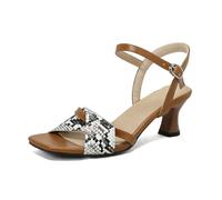 Genéric Sandalias Mujer De Tacón Bajo Cuero PU Estampado Serpiente Cocodrilo Bicolor Punta Cuadrada Hebilla Ajustable Verano Fiesta Noche Boda,Marrón,40 EU