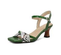 Genéric Sandalias Mujer De Tacón Bajo Cuero PU Estampado Serpiente Cocodrilo Bicolor Punta Cuadrada Hebilla Ajustable Verano Fiesta Noche Boda,Verde,46 EU