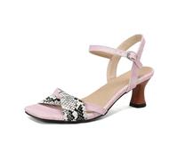 Genéric Sandalias Mujer De Tacón Bajo Cuero PU Estampado Serpiente Cocodrilo Bicolor Punta Cuadrada Hebilla Ajustable Verano Fiesta Noche Boda,Rosado,40 EU