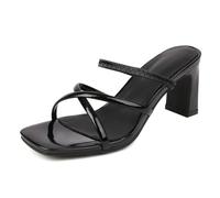 Genéric Sandalias Mule Mujer Tacón Bloque Robusto Punta Cuadrada Correas Cruzadas Minimalistas PU Mate Slip-On Verano Urbano Diario Casual Cita Moda,Negro,44 EU