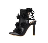 Genéric Sandalias Tacón Stileto Alto Mujer Recorte Tobillo Punta Abierta Decoración Floral 3D PU Atadura Trasera Verano Urbano Club Nocturno Fiesta Vacaciones Moda,Negro,47 EU