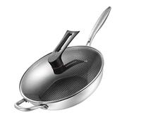 Generic Sartén Wok de Acero Inoxidable con Forma de Panal de Doble Cara para Cocinar Fácilmente con Construcción de 3 Capas de Alto Rendimiento (32 cm/12,6 pulgadas (con funda y orejas))