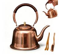 Generic Solid Copper Tea Kettle Stovetop, Fast Boiling Vintage Style Copper Teapot, Durable Teas Maker for Kitchen Home Brewing, Compatible with Gas Electric and Induction Stoves (1pc)