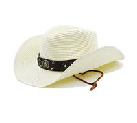 Generic Sombrero de Cowboy Western Cowgirl Hat Sombrero Panamá Paja Sombrero Vaquero con Banda Sombrero de Occidental Sombrero de Playa Sombrero Visera de Verano para Hombre Mujer (Blanco 2)