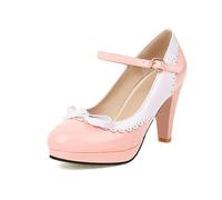 Genéric Tacones Mary Jane Mujer Punta Redonda Bicolor Laca Encaje Moño Plataforma Tacón Grueso Tira Regulable PU para Discoteca Playa Vacaciones Cumpleaños Primavera Verano