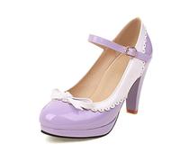 Genéric Tacones Mary Jane Mujer Punta Redonda Bicolor Laca Encaje Moño Plataforma Tacón Grueso Tira Regulable PU para Discoteca Playa Vacaciones Cumpleaños Primavera Verano