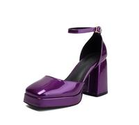 Genéric Tacones Mujer Charol PU Plataforma Tacón Bloque Tobillo Cita Calle Estudio,Púrpura,40 EU