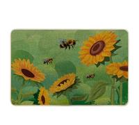 Generic Tapete para puerta de abeja, diseño de dibujos animados, animales, girasol, planta hermosa primavera, verde, naranja, de goma, absorbente, antideslizante, para interiores, hogar, garaje