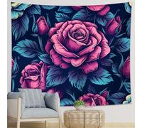 Generic Tapiz de una pieza con diseño de rosas rústicas, vintage, flores botánicas, hermosa casa de campo, color negro y verde, poliéster, decoración para pared, sofá, oficina, dormitorio, cafetería