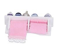 Generic Toallero de Madera para Casa de Muñecas y Toallas Rosas, Escena de Vida Creativa 1:12, Entusiastas de Las Casas de Muñecas en Miniatura