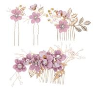 Generic Tocado Nupcial Dorado de Hojas y Flores Set de 4 Piezas Peinetas y Horquillas para Novia Accesorios para Cabello de Boda Color Púrpura Ideales para Ceremonias y Eventos