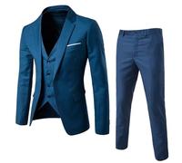 Generic Traje de hombre Slim Fit 3 piezas, traje moderno para hombre, traje de 3 piezas, blazer, chaqueta, pantalón, chaleco para bodas de negocios, azul oscuro, L