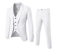 Generic Traje de hombre Slim Fit 3 piezas, traje moderno para hombre, traje de 3 piezas, blazer, chaqueta, pantalón, chaleco para bodas de negocios, Blanco, S
