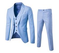 Generic Traje de hombre Slim Fit 3 piezas, traje moderno para hombre, traje de 3 piezas, blazer, chaqueta, pantalón, chaleco para bodas de negocios, azul celeste, L