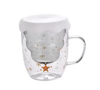 Generic Vaso de Navidad en Forma de de Navidad con Tapa de Silicona Doble Pared Asa Cómoda Vidrio Resistente Adecuado para Fiestas Navideñas y Hogar, Gris, tal como se describe