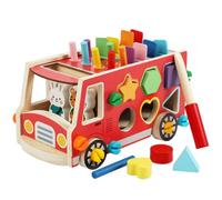 Generic Vehículo de Ensamblaje Infantil Autobús de Madera Juguete Educativo Clasificador de Formas Bloques Geométricos Golpea y Encaja con Ruedas Funcionales