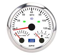 Generic Velocímetro GPS 3 en 1 con Indicador de Nivel de Retroiluminado en 7 Colores para Vehículos Marinos (esfera blanca bisel plateado)