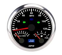 Generic Velocímetro GPS 3 en 1 con Indicador de Nivel de Retroiluminado en 7 Colores para Vehículos Marinos (Bisel plateado con esfera negra)