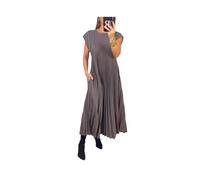 Generic Vestido Plisado Simple de Color sólido para Mujer, Vestidos de Verano para Mujer 2024, Vestidos Que ocultan la Grasa del Vientre (Grey,3XL)