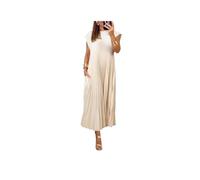 Generic Vestido Plisado Simple de Color sólido para Mujer, Vestidos de Verano para Mujer 2024, Vestidos Que ocultan la Grasa del Vientre (Beige,L)