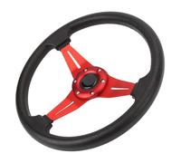 Generic Volante de Coche Volante de Carreras de Cuero de PU 14 Pulgadas 350 Mm Diseño Universal de 6 Orificios para Pernos con Botón de Bocina Marco de Aluminio para Autos de Calle Coches de